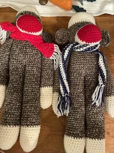 2 Sock Monkeys Plush With Scarf 16” - Picture 1 of 6