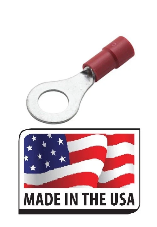 (100) 22-18 Ga. RED VINYL 5/16 RING TERMINAL ELECTRICAL CONNECTOR 18-22 AWG - Image 1 of 1