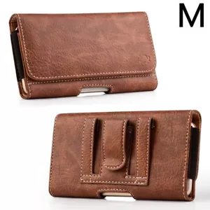 for iPhone X / XS - HORIZONTAL Brown Leather Pouch Holder Belt Clip Holster Case - Picture 1 of 7