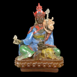 Antica Collezione Tibet Smalto Colorato Fatto a Mano Guru Rinpoche Statua Buddha - Foto 1 di 5
