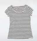 George Womens White Striped 100% Cotton Basic T-Shirt Size 10 Crew Neck