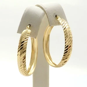 UnoAerre Solid 18k Gold Italian 750 Diamond Cut Round Hoop Earrings New Sparkly - Picture 1 of 9