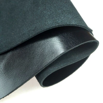1.8-2mm Thick Black Oil Waxed Leather Pieces Cowhide Skin Sheets 12X6inch - Image 1 of 4
