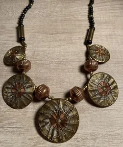 Unique Tricolored 5 Disc Mixed Metal Vintage Necklace With Hook Clasp - Picture 1 of 5