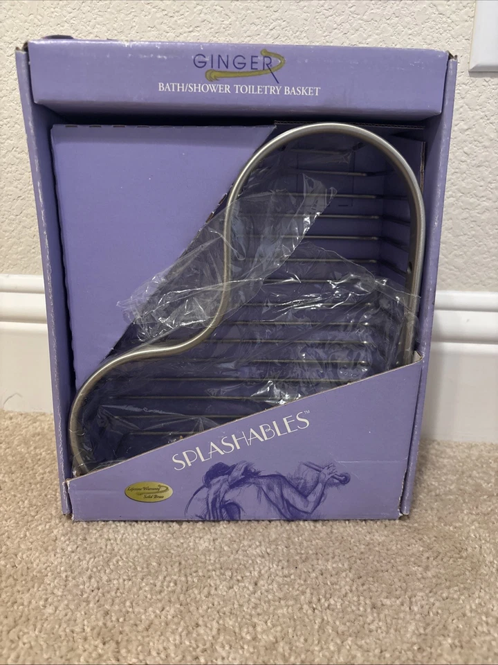 生姜 Splashables 组合大号转角篮缎面镍全新带盒淋浴 505L-15 — 第 1/3 张图片