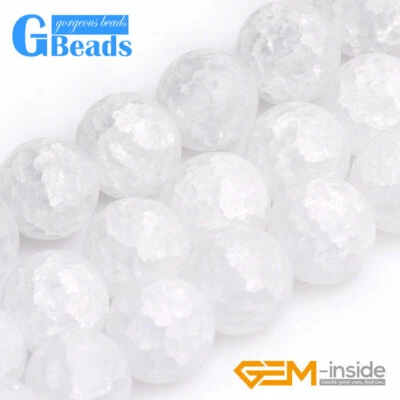 Natural Stone White Crackle Rock Quartz Round Beads For Jewelry Making 15"4-14mm - Image 1 of 4