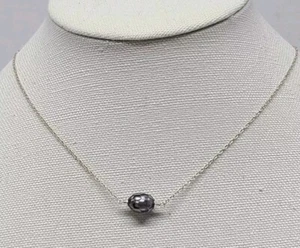 Sterling Silver Faceted Steely Black Gray Tahitian Pearl Minimalist Necklace - Picture 1 of 4