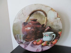 Vtg Fruit Cake or Cookie Tin Teapot & Strawberries 9.75 x 2.75 - Picture 1 of 4