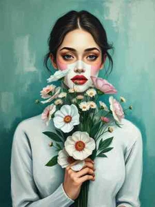 XL Leinwandbilder Weibliche Frauen Tiefes Grün Blumen Flora 02 Modern Porträts - Picture 1 of 2