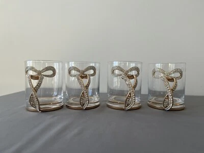 NUEVO Juego de 4 tazas de vidrio con mango de arco de diamantes de imitación dorados de Navidad taza de té glamour Foto 1 de 4