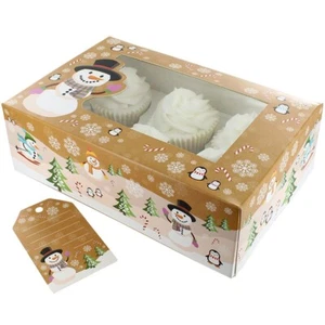 Snowman Festive Christmas Boxes, Duel inserts for Standard, Mini Cupcakes & Tag - Picture 1 of 1