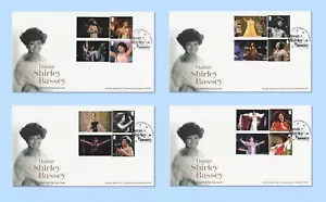 GB 2023 Music Giants - Shirley Bassey Smilers/Coleccionista Sheet - Juego de 4 FDC - Imagen 1 de 6