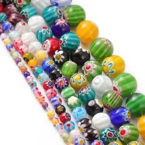 Mixed 4/6/8/10/12/14mm Round Millefiori Lampwork Glass Loose Beads Lot - Picture 1 of 9