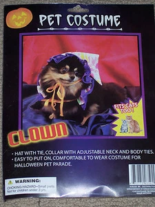 Clown costume for cats or dogs,1 size,pet hat & collar,tie-on,carnival,Halloween - Picture 1 of 1