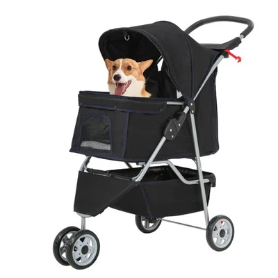 Pet Stroller 3-Wheel Durable Foldable Cat Dog Stroller with Washable Liner St... - Image 1 of 4