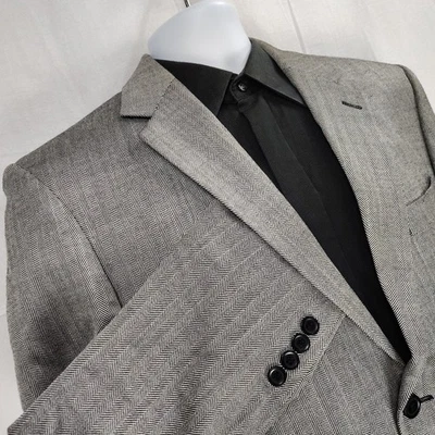 Andrew Fezza 40S Classic Herringbone 100% Silk Mens Blazer Sport Coat Jacket - Image 1 of 4