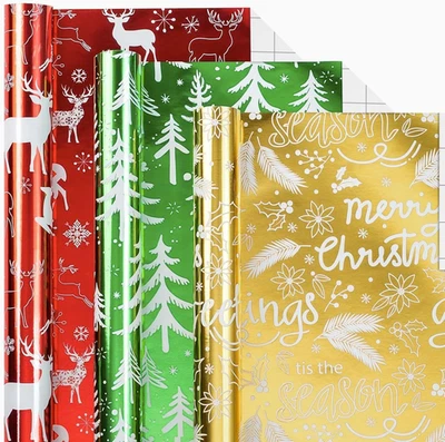 3 Rolls Christmas Wrapping Paper Set - 17 Inch X 120 Inch per Roll - Red, Green, - Image 1 of 4