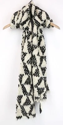 MAISON SCOTCH Women Scarf OS Chunky Knit Wool Black Triangle Geometric I - Image 1 of 4