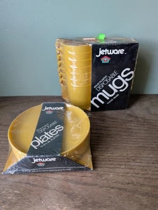 VTG 1970s Jetware Plastic Disposable Mugs (14) 8oz  & Plates (12) 6.25 in Yellow - Picture 1 of 7