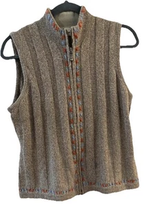 Woolrich Gilet Donna Zip Beige Erica Arancione Blu Accenti Uncinetto Lana Ramie - Foto 1 di 6