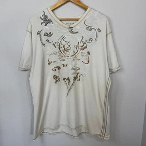 DKNY White Cream Embroidered Cotton T-Shirt Men’s XL Y2K Vintage Tee - Picture 1 of 6