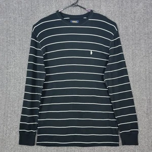 Camisa Polo Ralph Lauren Para Hombres XL Negra Rayas 100% Algodón Térmica Tejido Waffle - Imagen 1 de 13