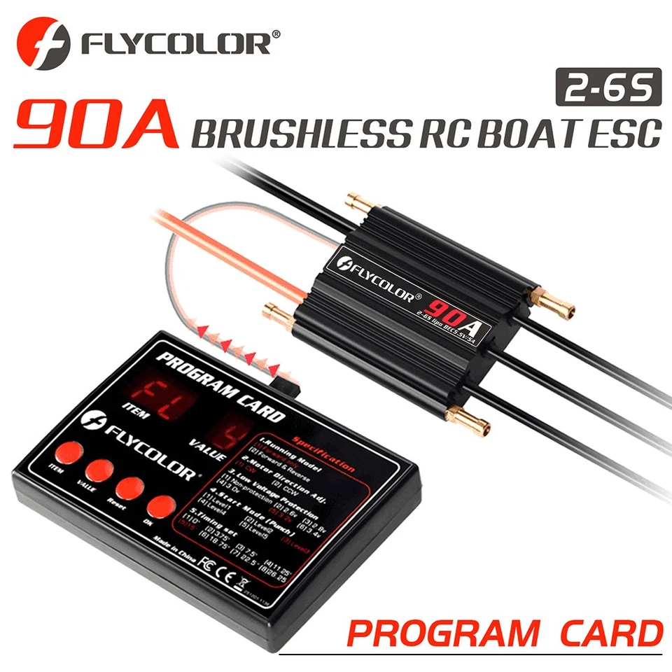 Flycolor 90A Brushless ESC &Program Card 2-6S for RC Electric Gasoline Jet Boats - Image 1 of 4