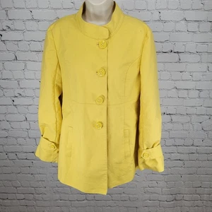 Talbots Yellow 100% Cotton Buttoned Pleated Back Pockets Lined Jacket Size 14 - Picture 1 of 17