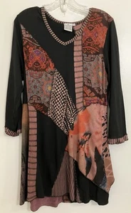 Parsley & Sage Abstract Tunic Top XL Asymmetrical Artsy Colorful Patchwork Boho - Picture 1 of 7