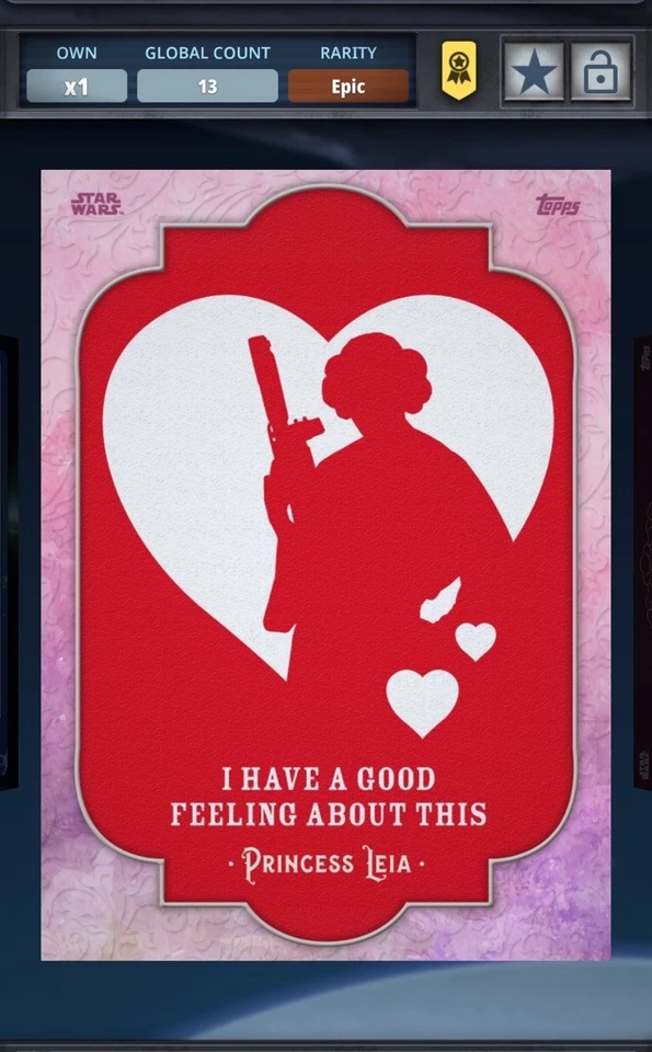 Star Wars Card Trader Valentine's Day Silhouettes Red Princess Leia Award 13cc - Image 1 of 3