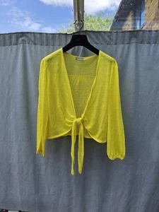 Wallis Yellow Linen Viscose Blend Cropped Cardigan Size XL VGC - Picture 1 of 3