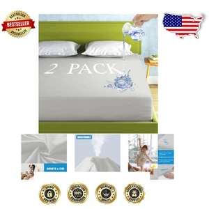 King Size Waterproof Mattress Covers 2-Pack - Ideal for Pets & Kids, Light Grey - Picture 1 of 9