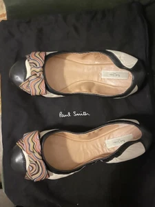 Brand New Women Paul Smith Ballerina Style Cream/Black leather flat Shoes SZ 38 - Picture 1 of 5