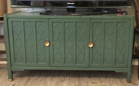 Vintage Mid Century Coastal Trellis Green Credenza Buffet Console Cabinet MCM Cover