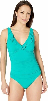 Ralph Lauren 166694 Womens Ruffle Solid One-Piece Swimsuit Green Size 8 - Image 1 of 3