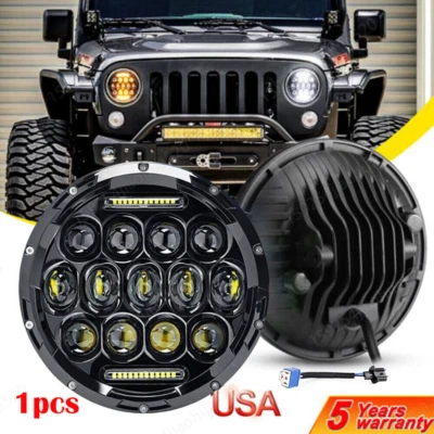 Круглая светодиодная фара Halo поворотник Hi-Lo для Jeep Wrangler JK TJ LJ 97-18 7 дюймов - Изображение 1 из 4