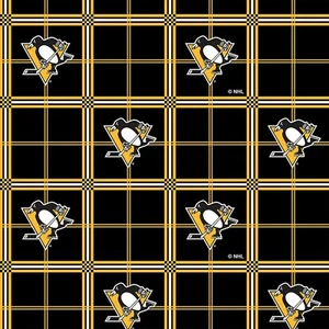 BTY NHL Ice Hockey Pittsburgh Penguins Black Flannel Cotton Fabric BY The YARD - Picture 1 of 1