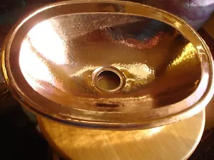 Moroccan hand hammered COPPER OVAL SHALLOW sink wash basin + wide back rim W34cm - Picture 1 of 10