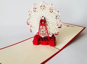 Ruota panoramica rossa/crema, biglietto pieghevole 3D, biglietto pop-up, biglietto di auguri, biglietto di auguri - Foto 1 di 4