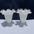 Fenton White Milk Glass SILVER CREST: Small Horn Vase: LOT 2 4.25"