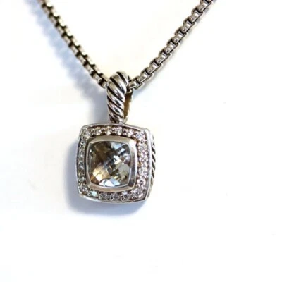 David Yurman 全新 Albion 7 毫米白色黄玉钻石纯银项链 — 第 1/4 张图片