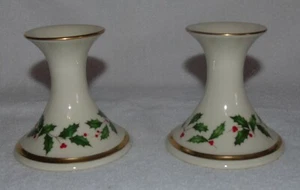 Lenox Holiday Candle Holders Holly Berries EUC - Picture 1 of 7