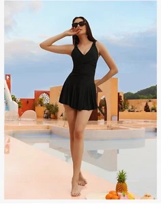 GRACE KARIN Women's One Piece Swimdress Tummy Control Bathing Suit V Neck Sz M - Picture 1 of 8