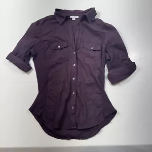 James Perse Contrast Ribbed Surplus Tab Sleeve Button Top Burgundy Sz 3 - Picture 1 of 8