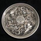 Old Chinese Tibet Silver Handcarved Dragon Phoenix Tea Plate Tea Tray Big Plate