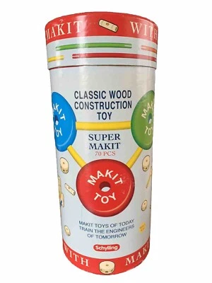 Vintage 70 Piece Complete MAKEIT Classic Wood Construction Tinker Toys - Image 1 of 4