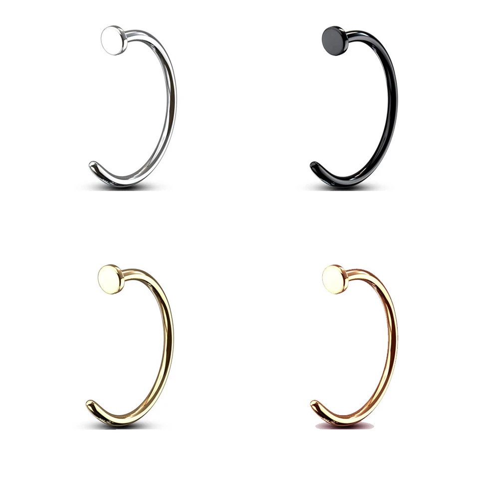 Naso Anello Piercing Cerchio Bottone Con Piatto Top Argento Nero Oro Rosa - Immagine 1 di 1