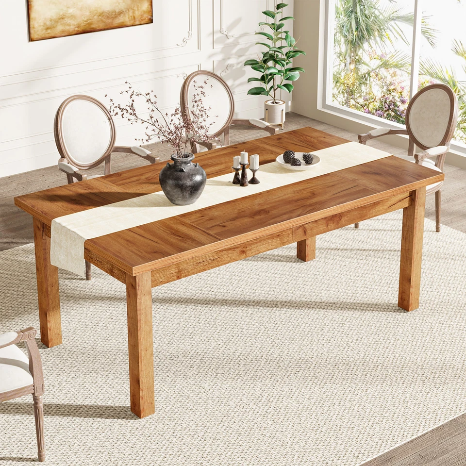 Mesa de comedor de madera de 71 pulgadas para 6-8 personas, moderna mesa de cocina rectangular grande Foto 1 de 4