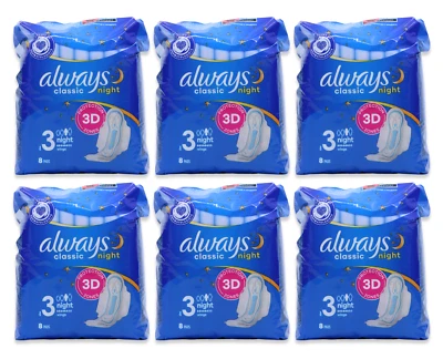 Always Classic Night Pads 8 Pack l Feminine Hygiene l X 6