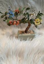 Vintage Jade Glass Bonsia Tree with 5 different color Glass Flowers